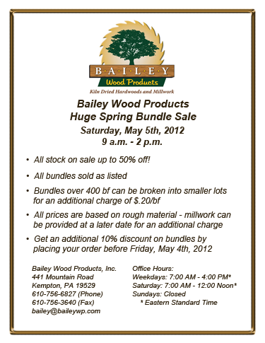 Bailey Wood Products Spring Bundle Sale 2012